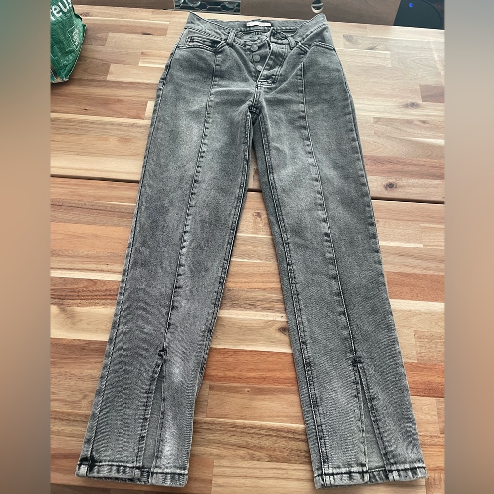 SO super high rise straight Jean with slit in front
